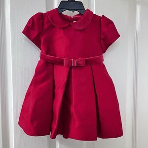 Mayoral Red Bow Taffeta Dress with Belt Collared Girls Size 18 Months NWT